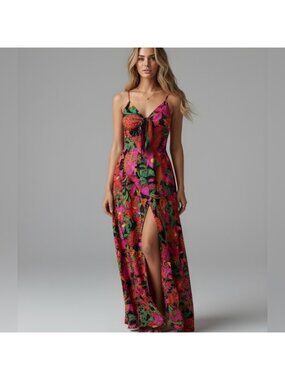 Floral Printed Cut Out Button Down Maxi Dress
